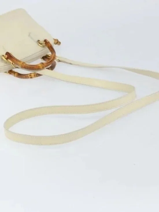 GUCCI Bamboo Hand Bag Leather 2way White Gold - Picture 8 of 16